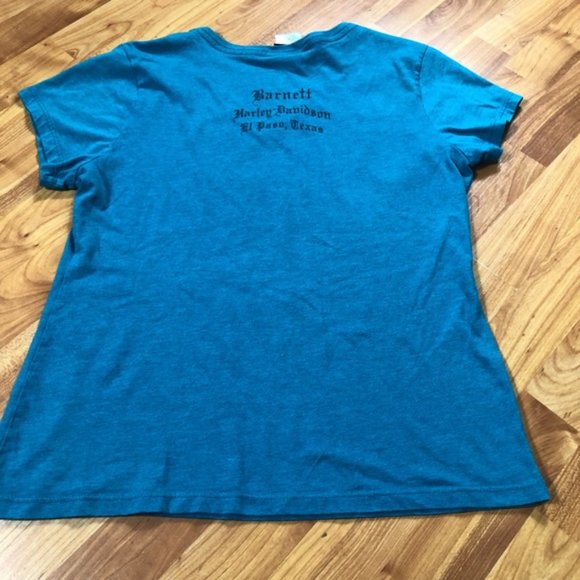 Harley Davidson "2014" Skull 💀 T-Shirt Teal V- neck El Paso Texas Size Large - Picture 11 of 12